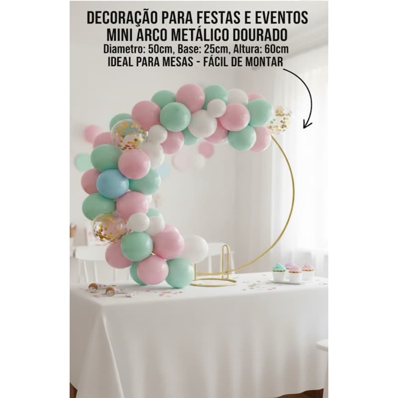 Mini Arco Decorativo De Festa Dourado 50cm Estrutura de Metal para Festa e Decoração