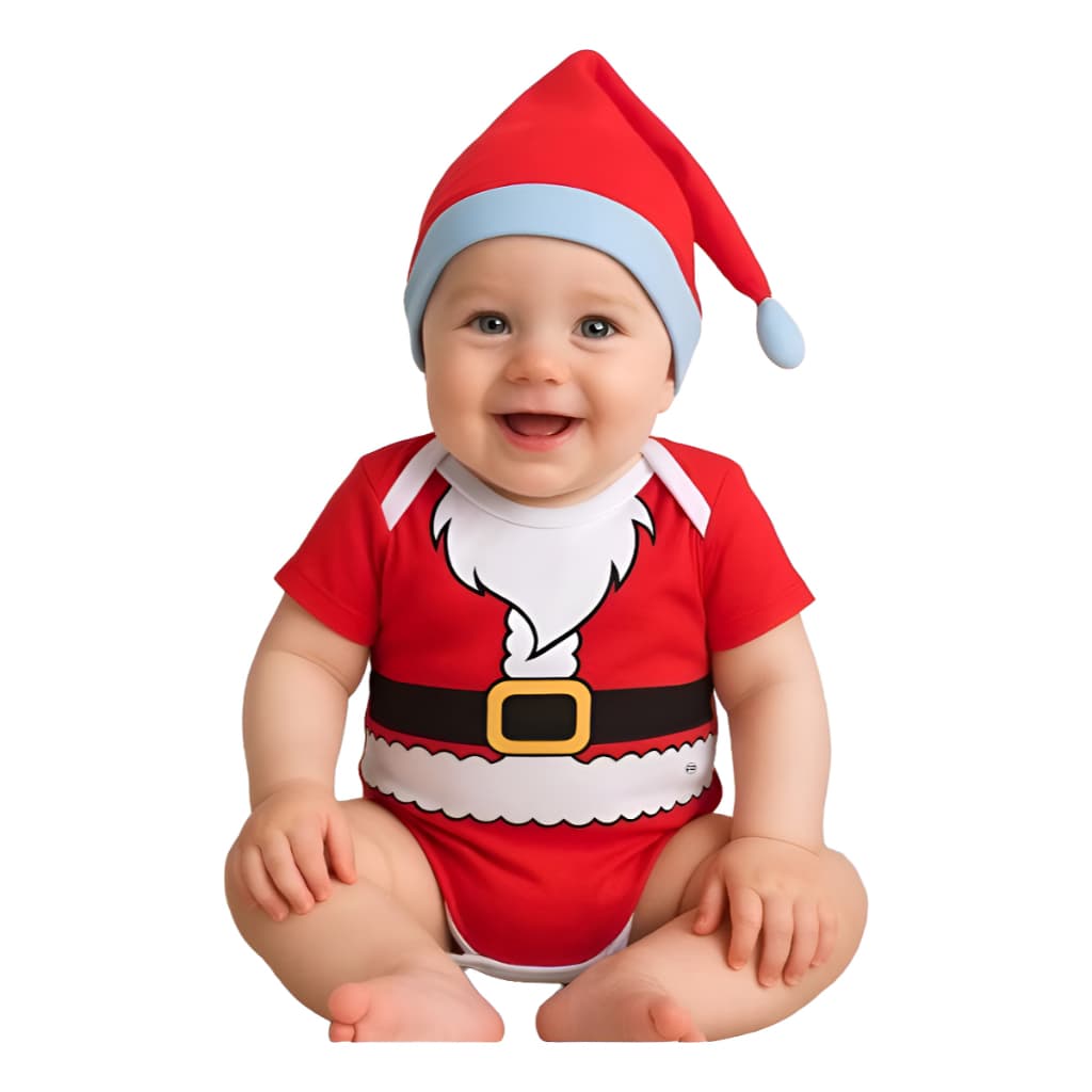 Body Bebê Papai Noel Com Gorro Mêsversario Fantasia Natal