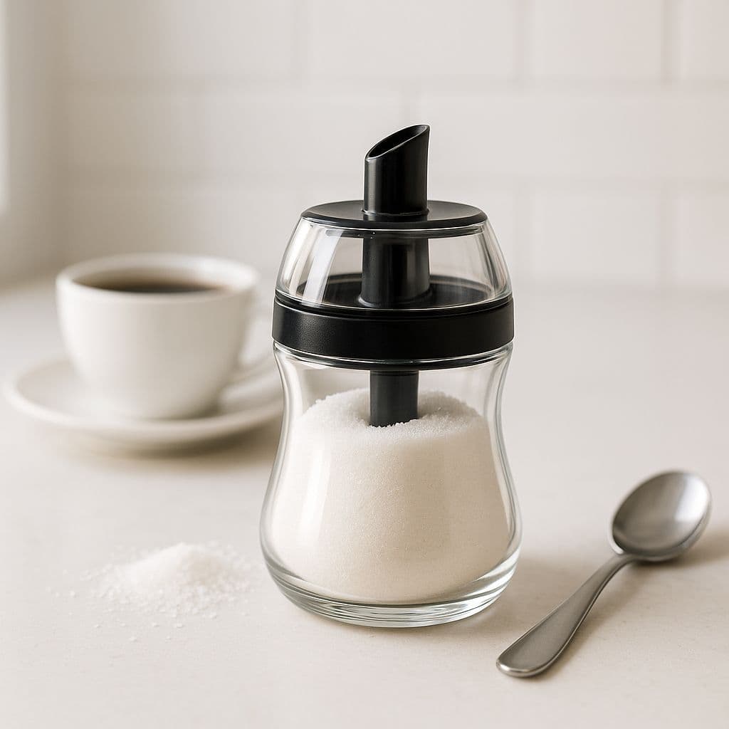 Açucareiro De Vidro Com Dosador Preto - Moderno, Elegante e Resistente 200ML