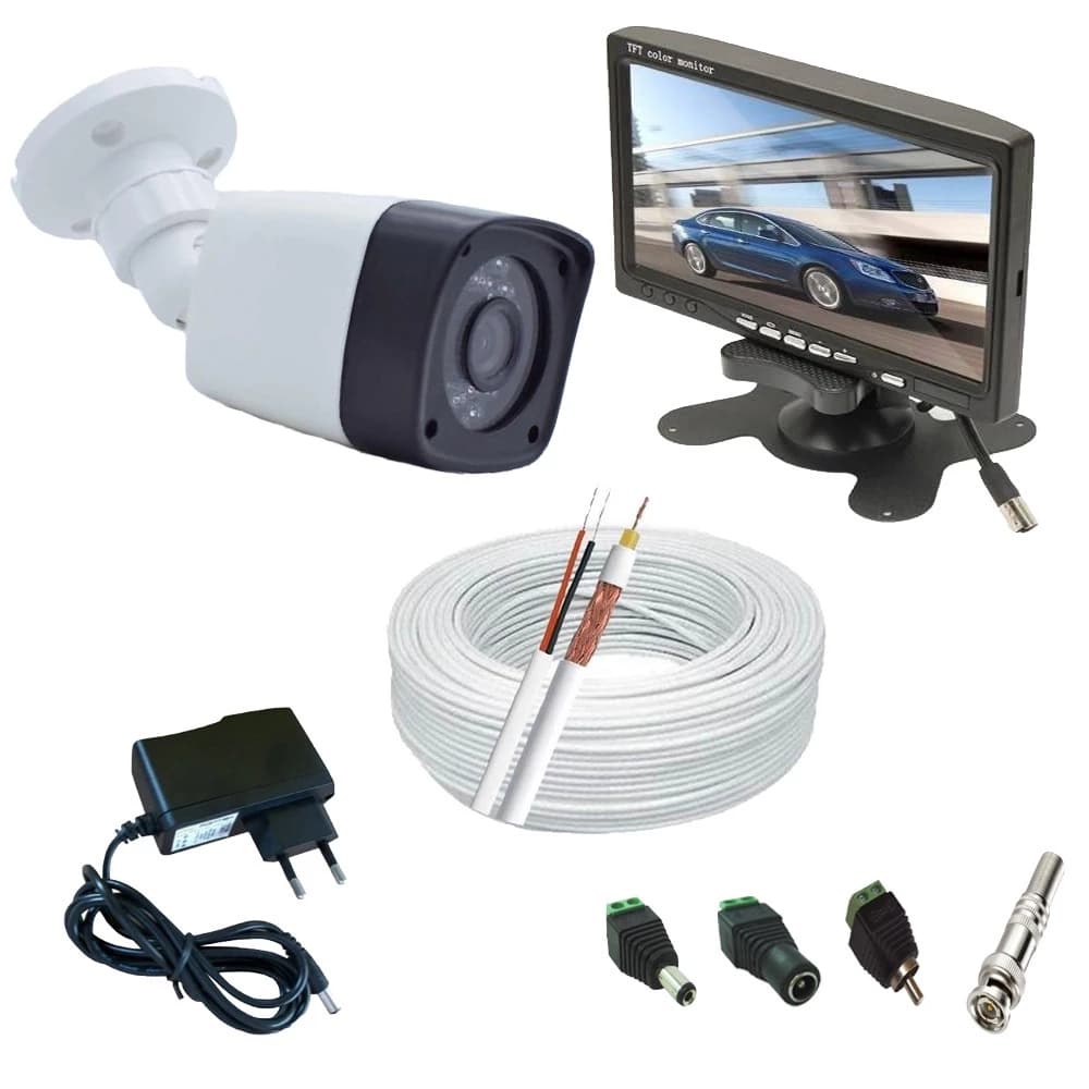 Kit Cftv 1 Câmera Infravermelho + Monitor Lcd + 100 Metros De Cabo