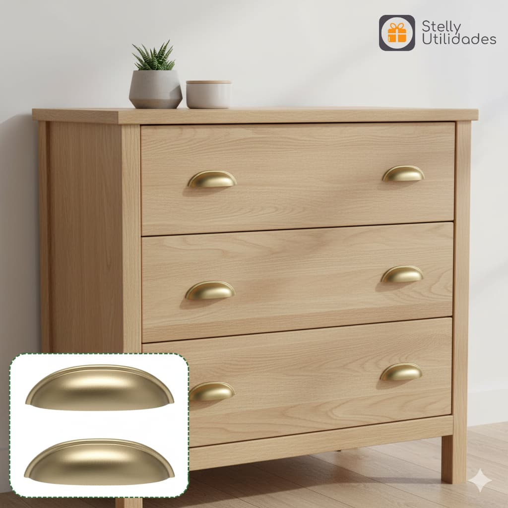 Kit Puxador Concha Metal Móveis Gaveta Armário Cômoda - Dourado Fosco