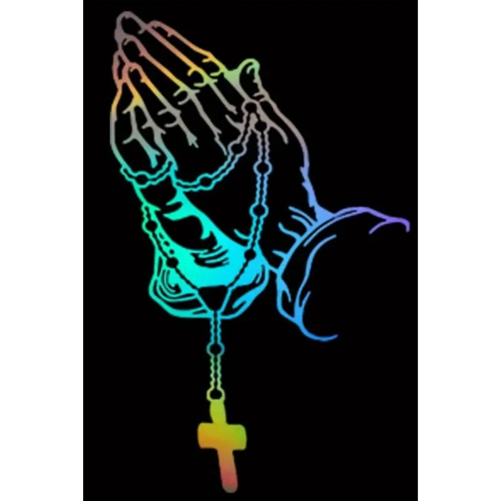 Adesivo Mãos Orando Cruz Holográfico Modelos Diversos Sticker