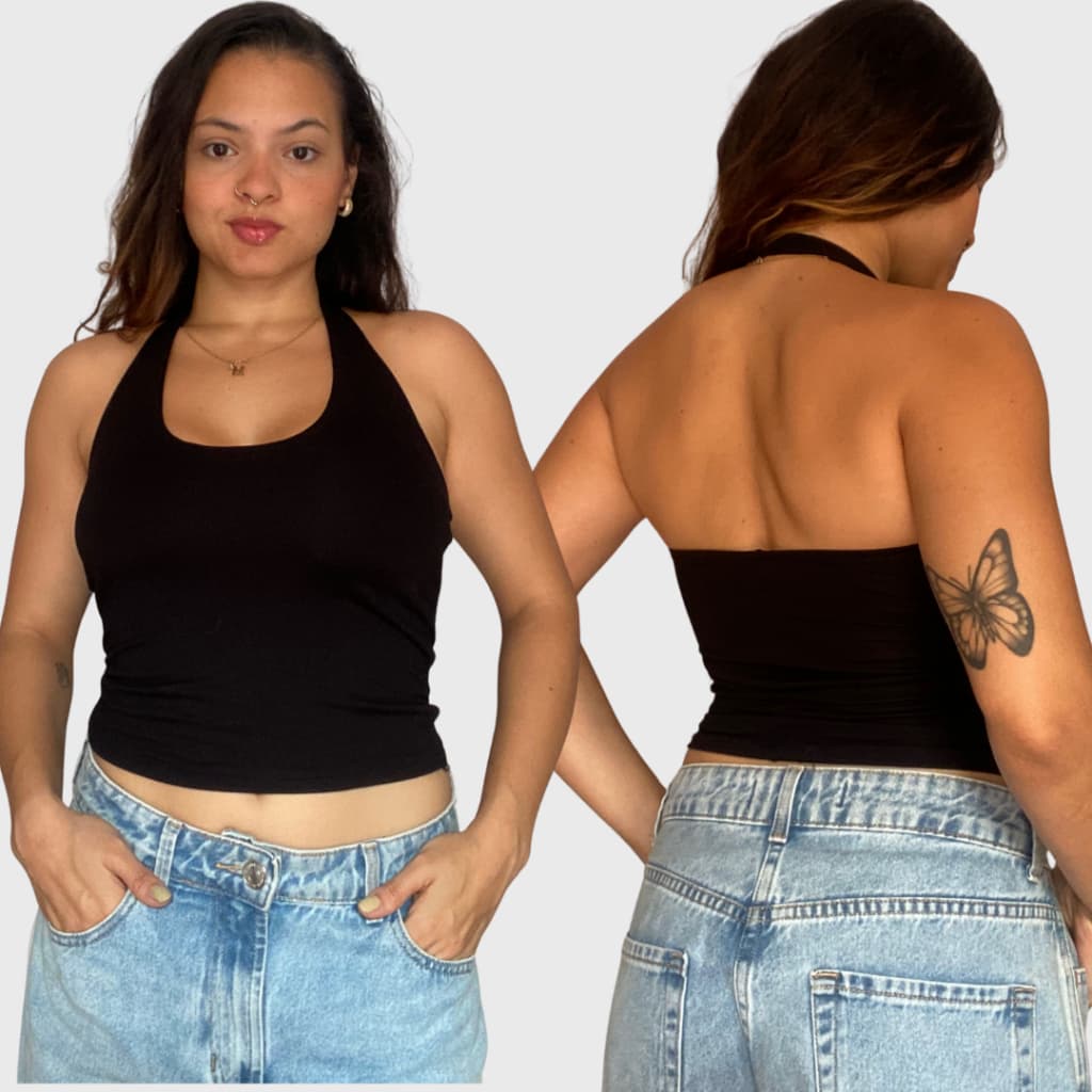 Blusa Feminina Frente Unica Halter Top Tendência Verão Moda Gringa Poliéster Decote Costas frente forrada
