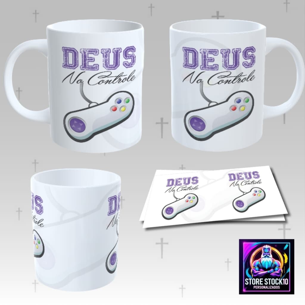 Caneca De Porcelana ou Polímero 325Ml Personalizada Frase DEUS No Controle