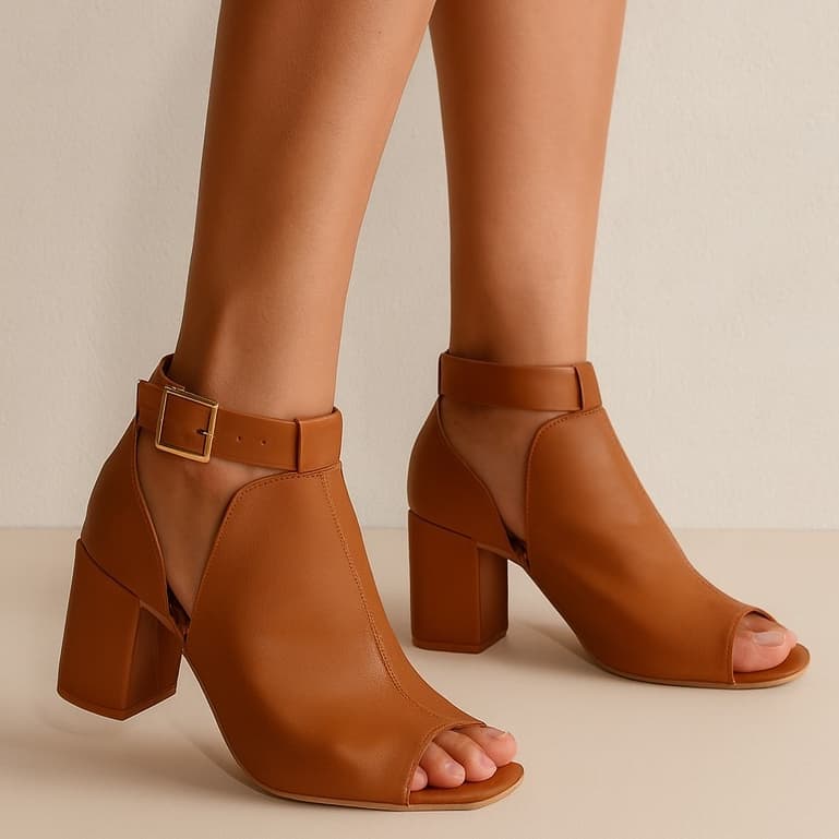 Sandália Feminina Ankle Boot Salto Bloco Fechada Confortável Elegante Blogueira Moda Casual