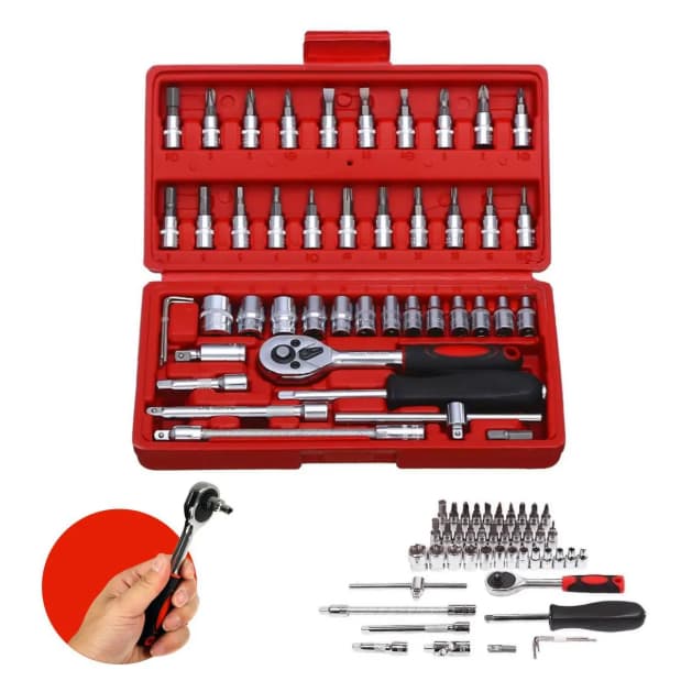 Kit De Ferramentas 46 Peças Jogo De Soquetes Chave Com Maleta Jogo De Ferramentas Completo!