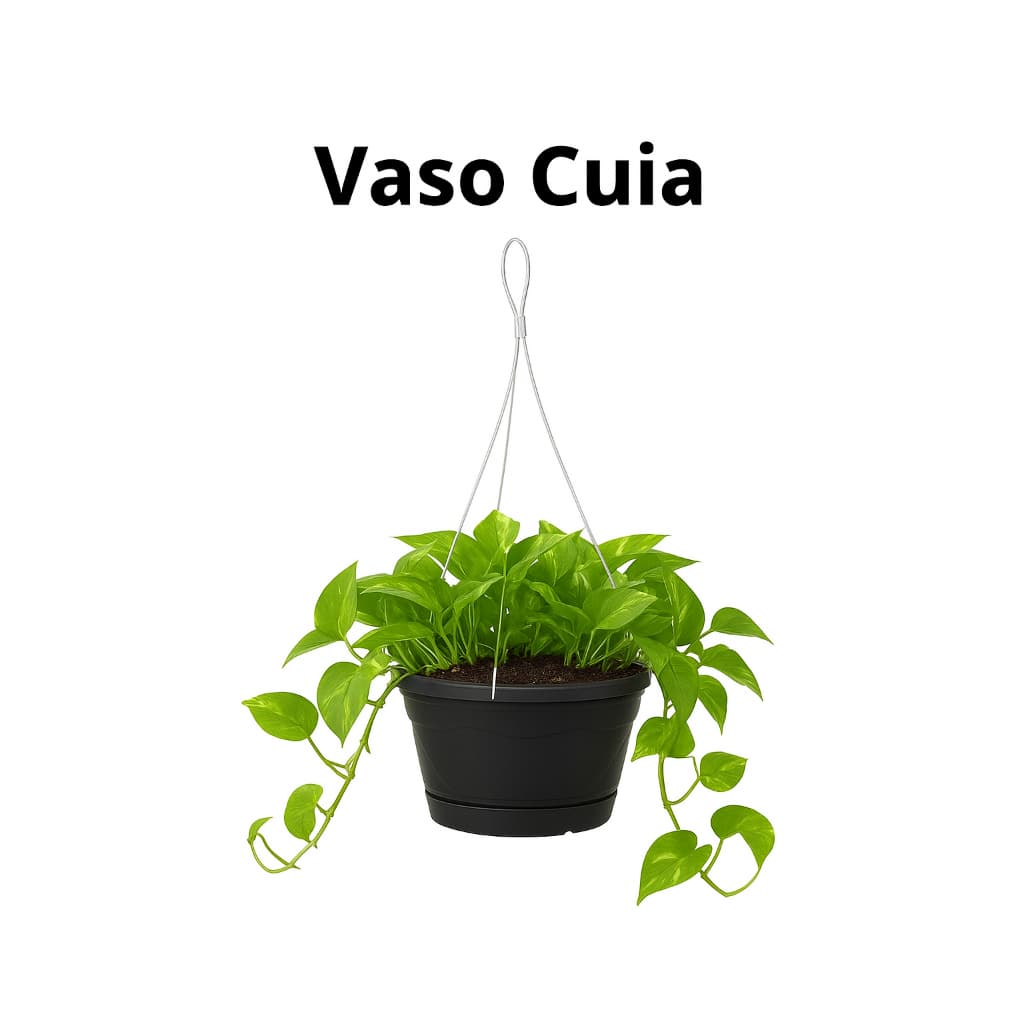 Vaso Cuia Nobre nº 02 Preto 26cm com Prato Anti Dengue + Cabo de Aço para Jardim e Plantas