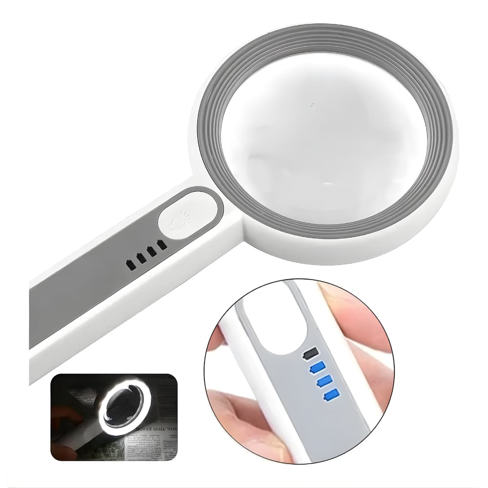 Lupa De Mão Aumento 6-12x Com Led Profissional Portátil Recarregável