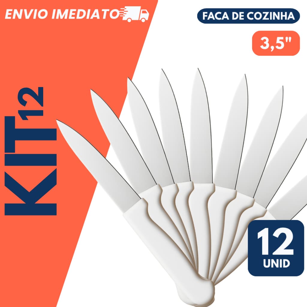 Kit 12 Faca Aço Inox 19cm para Legumes Frutas Carne Churrasco Chef Faquinha Profissional Cozinha