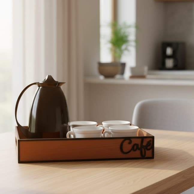 Kit 5 Bandejas Decorativas Café MDF Pintada 36x26,5x6cm
