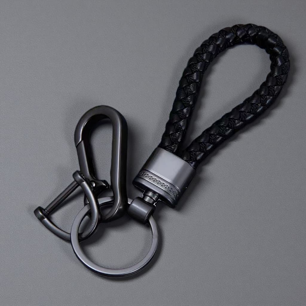 Chaveiro Couro Trançado com Argola e Mosquetão Metálico Premium para Carro Moto Chaves Masculino