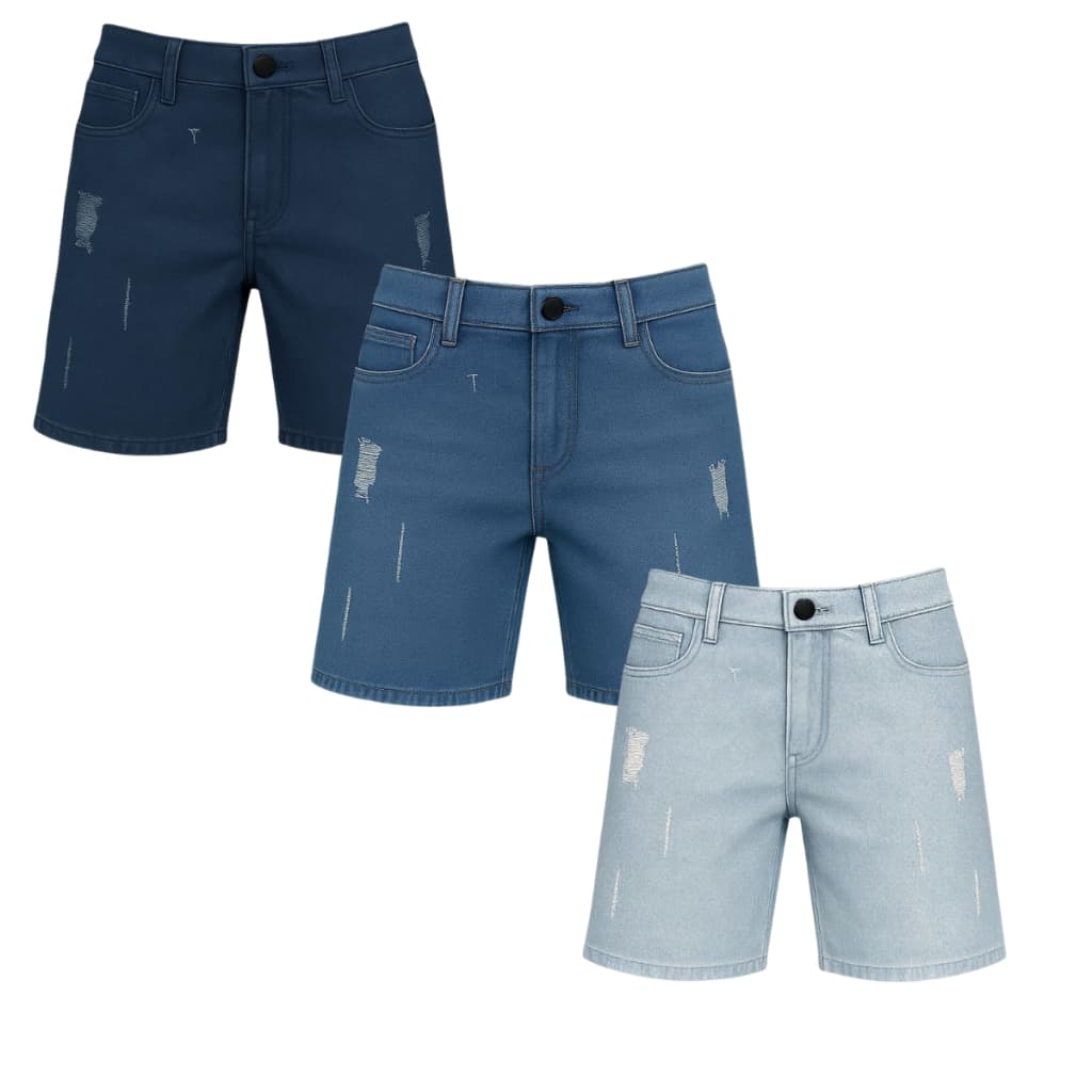 Kit 3 Bermudas Jeans Infantil Juvenil Masculina Shorts de sarja  menino