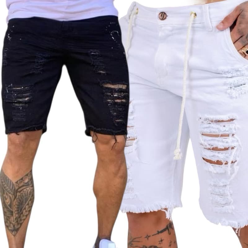 Bermuda Jeans Rasgada Masculina Destroyed Barato Qualidade Presente ano novo