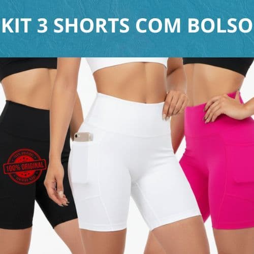 Kit 3 Short Feminino Liso de Suplex Grosso Com Bolso Lateral Academia e Treino Sem Transparência no Bumbum