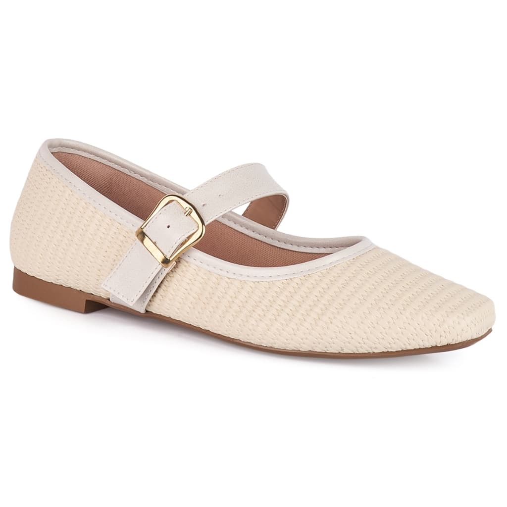 Sapatilha Feminina Mary Jane Boneca Bico Quadrado Sapato Feminino Tramada Rafia Moda Bailarina