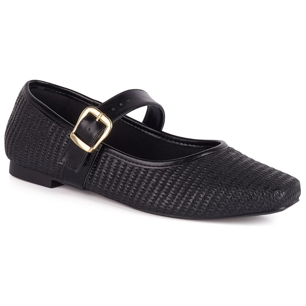 Sapatilha Feminina Boneca Mary Jane Bico Quadrado Sapato Feminino Tramada Rafia Bailarina Moda