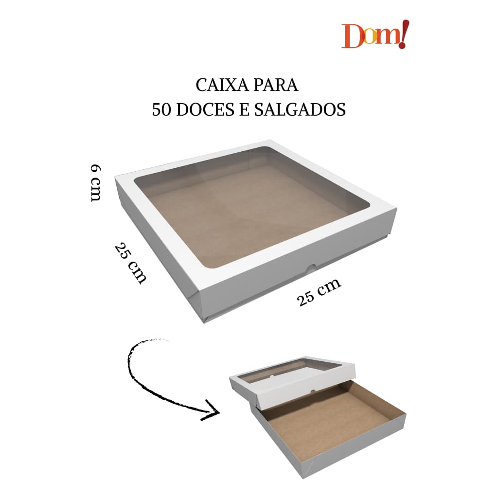 5x Caixas C/S Visor Para 25 / 50 e 100 doces/salgados 25x25x6cm e 35x35x6cm