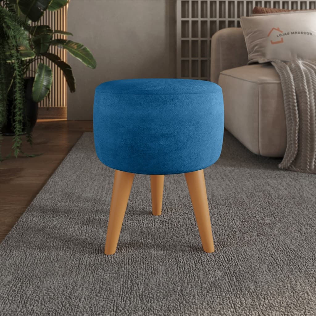 Puff Redondo Pé Palito Banqueta 36x36cm Reforçada - Azul