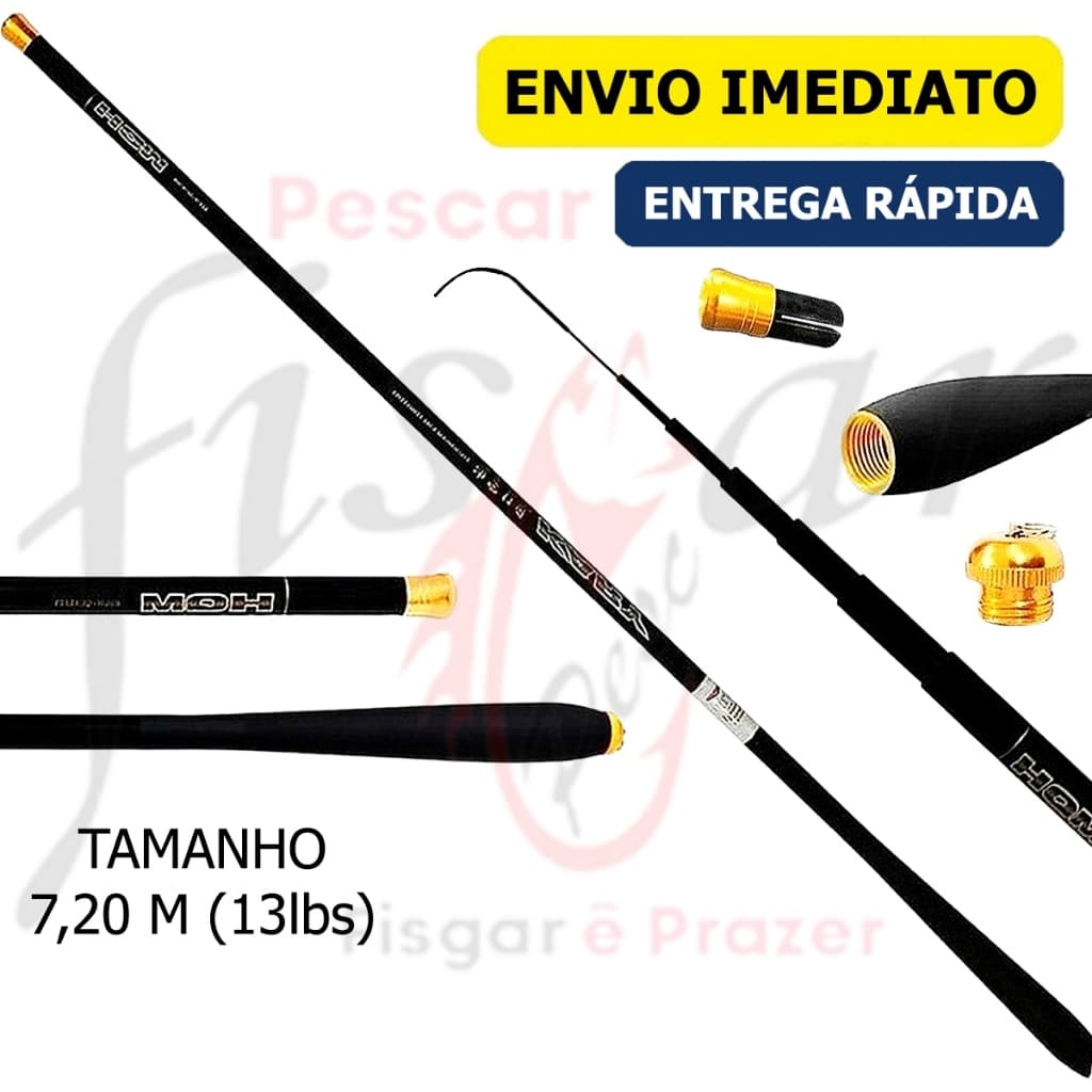 Vara de Pesca 7,20m Carbono Ultra Leve 14lbs Retrátil Super Flexível Ação Lenta
