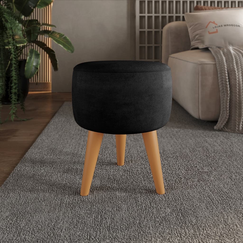 Puff Redondo Pé Palito Banqueta 36x36cm Reforçada Preto