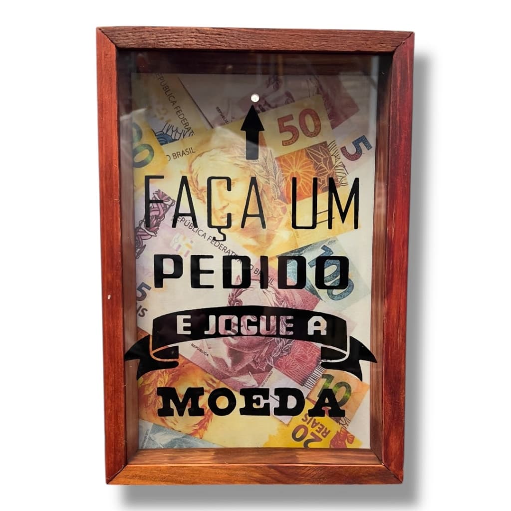 Quadro Cofre Faça Um Pedido Moeda Dinheiro Poupar Madeira