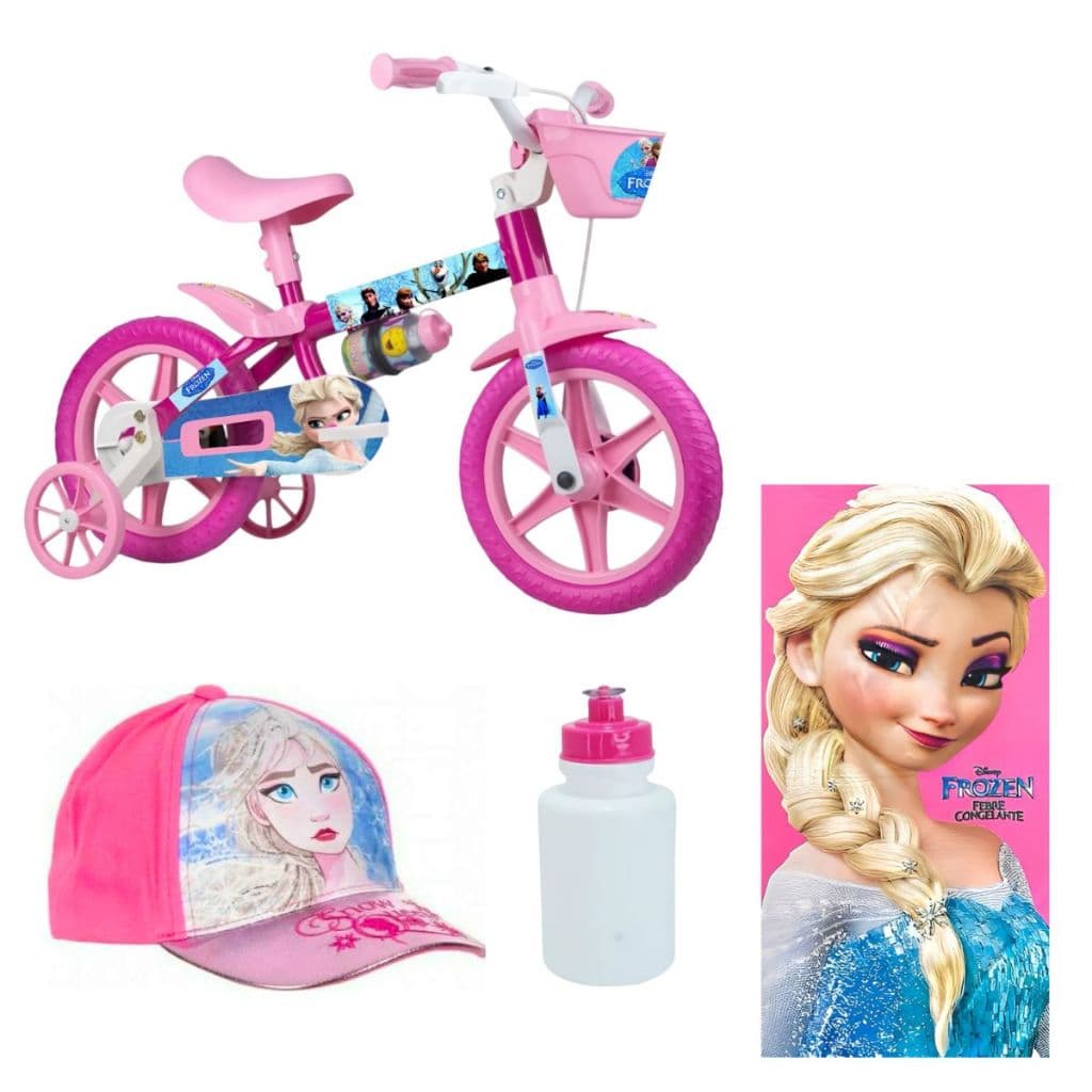 Bicicleta Infantil Frozen Rodinhas Passeio 4 Itens