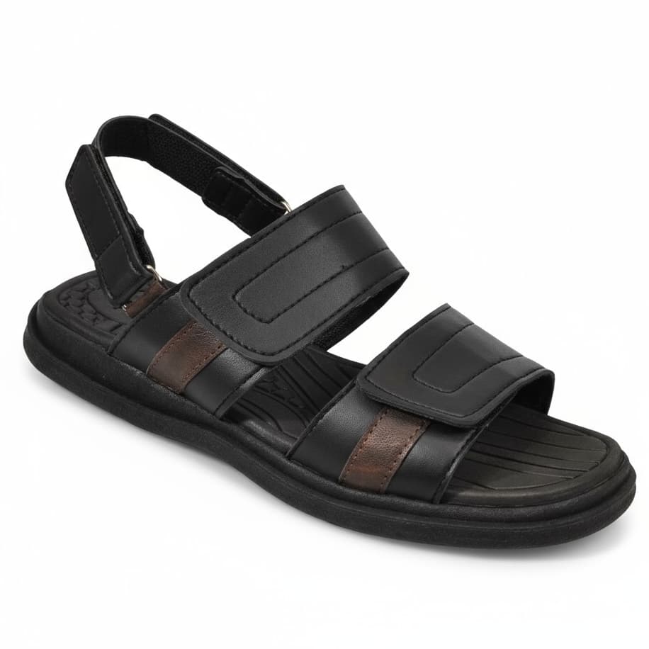Sandália Adulto Masculina Couro Ortopédica Velcro Com Palmilha Leve e Macia Confort e Trazeira