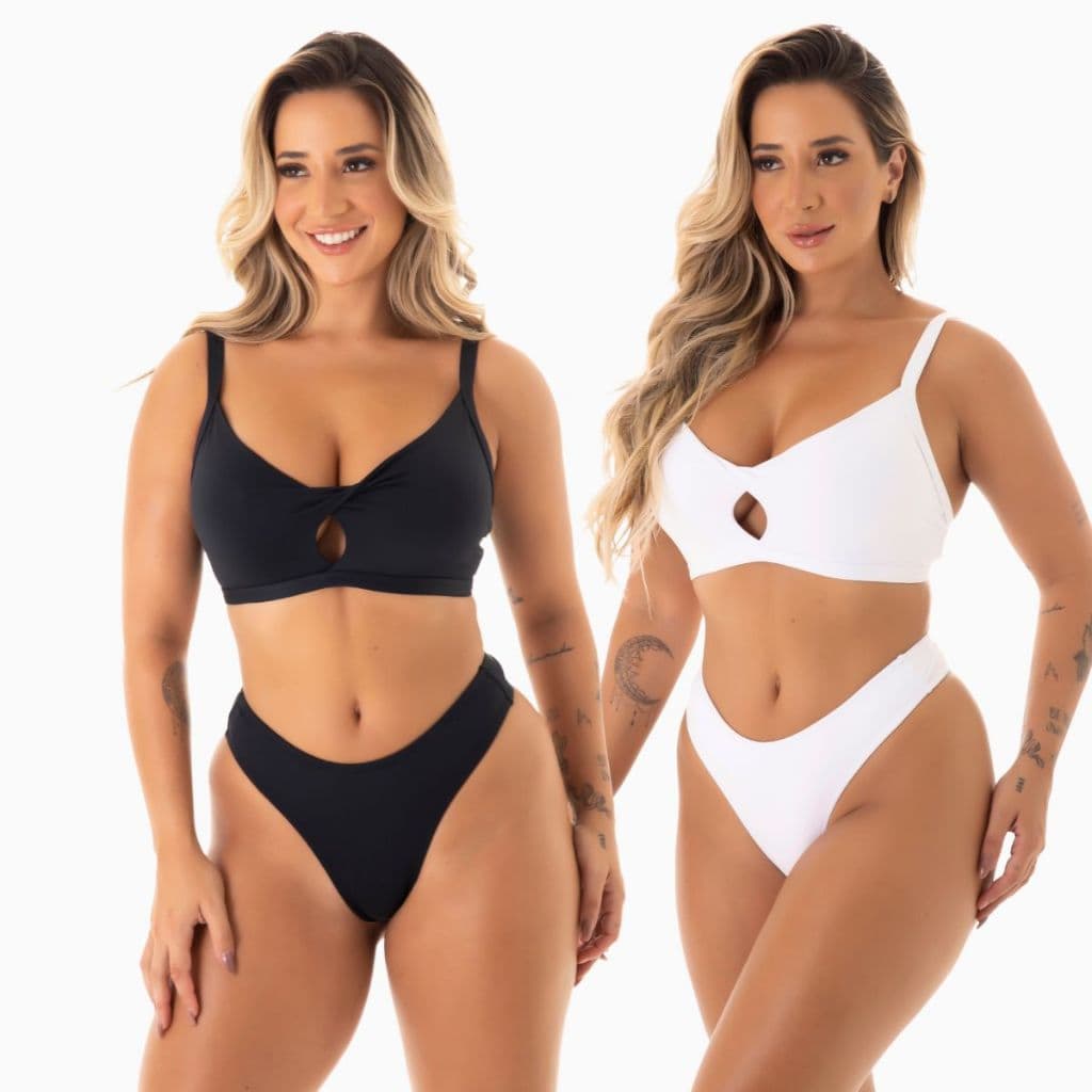Kit 2 Conjunto Calcinha Forrada Biquini Feminino Topper Sutiã Frente Dupla Moda Praia Roupas