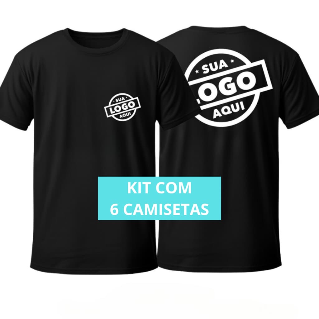 KIT 6 Camisetas Personalizadas Uniforme Com Sua Logo - 100% Algodão Premium - Empresarial ou Pessoal