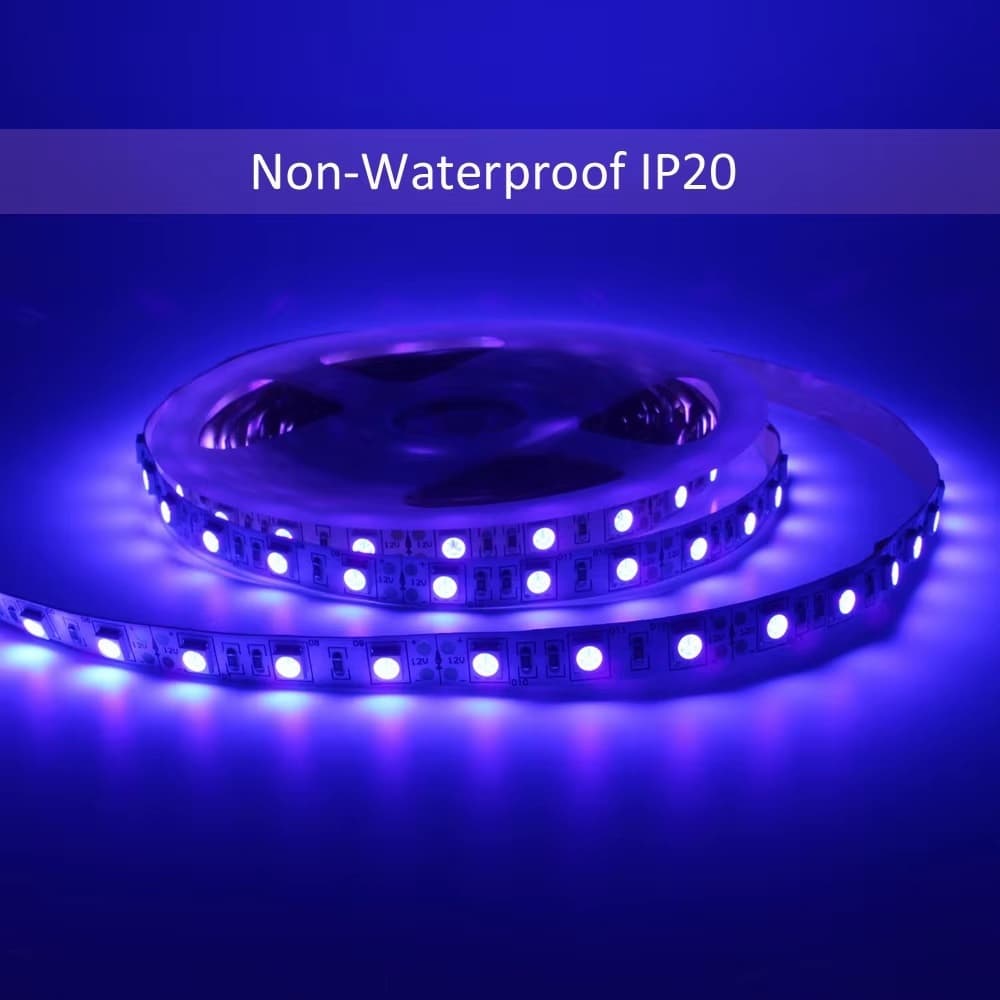 Fita LED 5050 UV 395-405nm 12V Rolo 5 Metros IP20 Silk Screen Serigrafia Neon Aquário Luz Negra