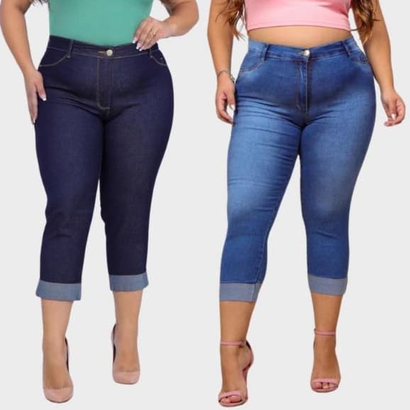 Kit02 Calça Jeans Feminina Capri Com Lycra Clara & Escura Modelagem Empina Cintura alta