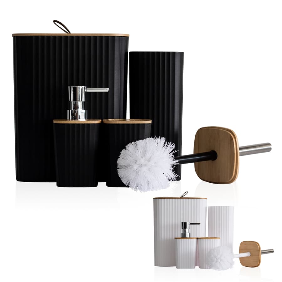 Kit Banheiro Lavabo Conjunto Acessórios lixeira escova  4 Peças Quadrado Lixeira Banheiro Bambu Luxo