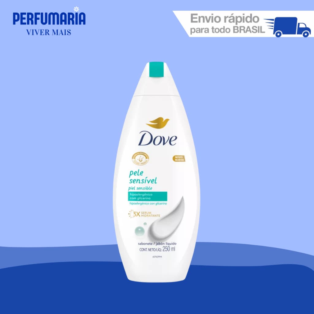 SABONETE DOVE 250ML LÍQUIDO PELE SENSÍVEL.