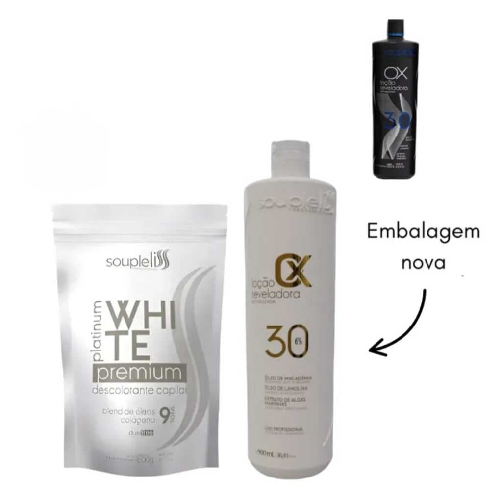 Pó descolorante white Soupleliss 500gr+Ox de 30 volumes Soupleliss