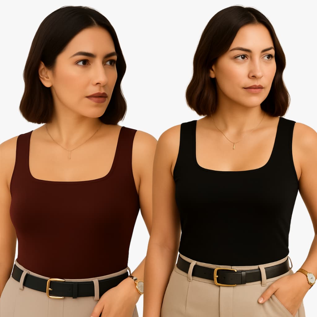 Kit 2 Regata Feminina Blusa Decote Quadrado