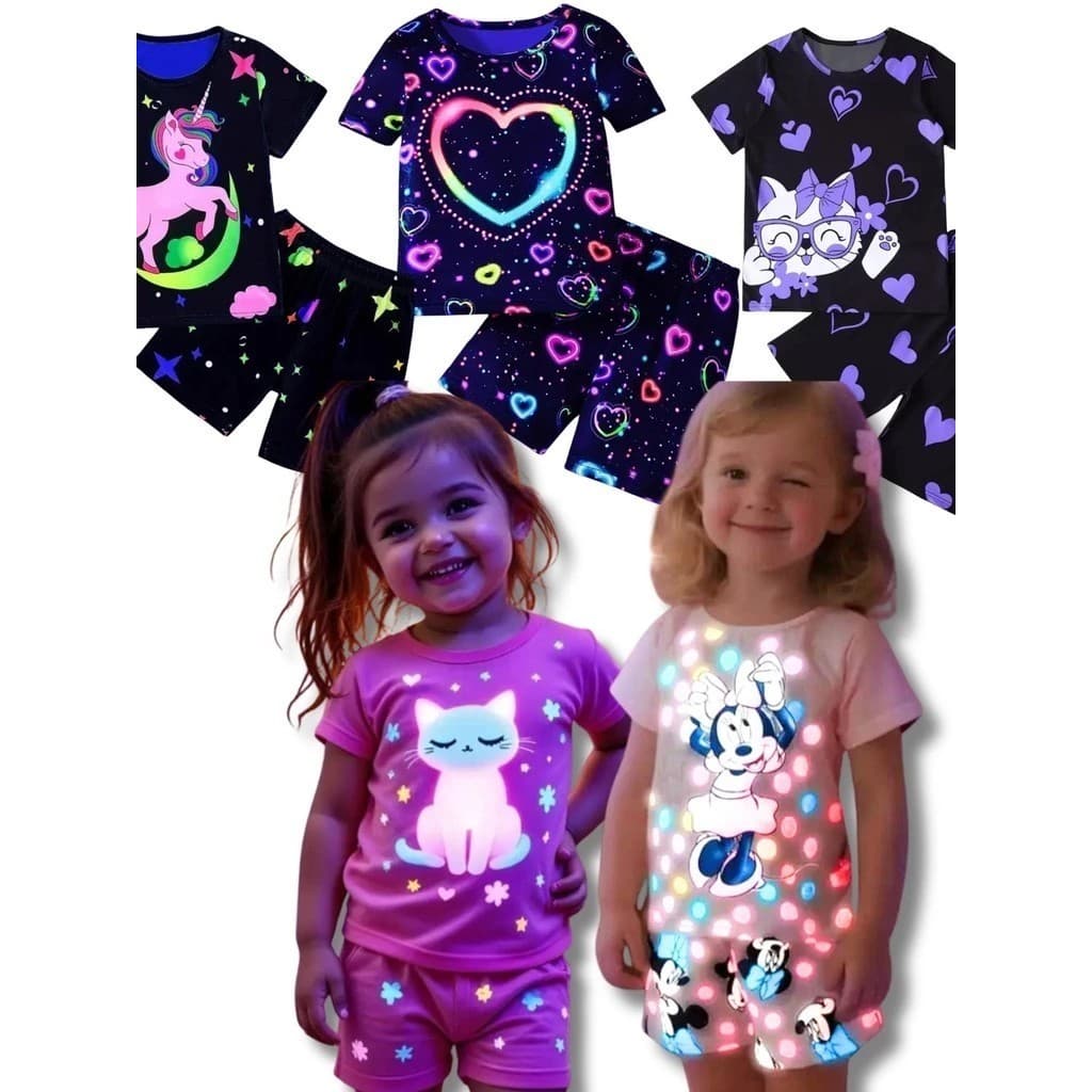 Pijama BRILHA NO ESCURO Infantil Verão Estampado Confortável Divertido Tam 1 ao 14