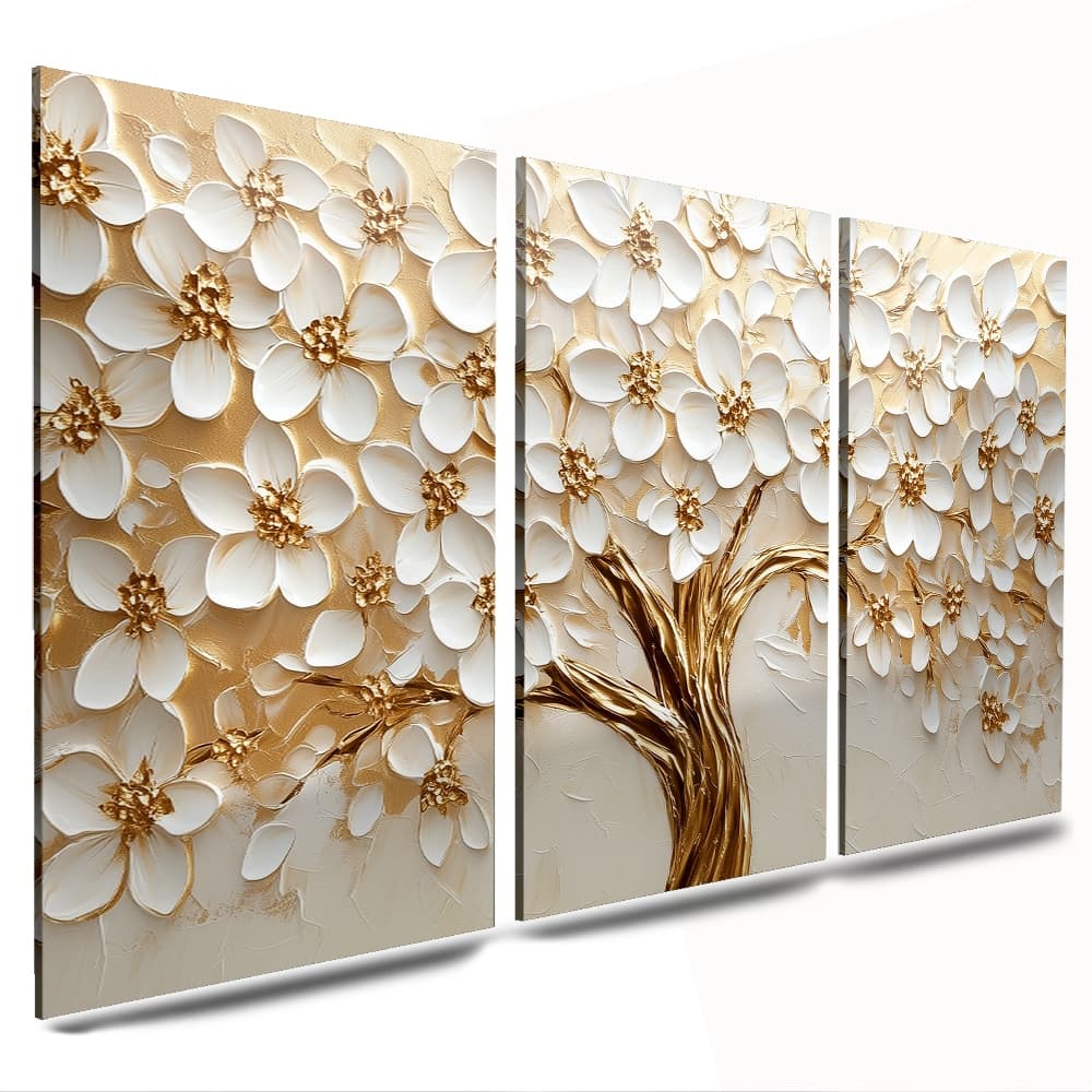 QUADROS DECORATIVOS ÁRVORE DA VIDA SALA COZINHA FOLHAS BRANCA