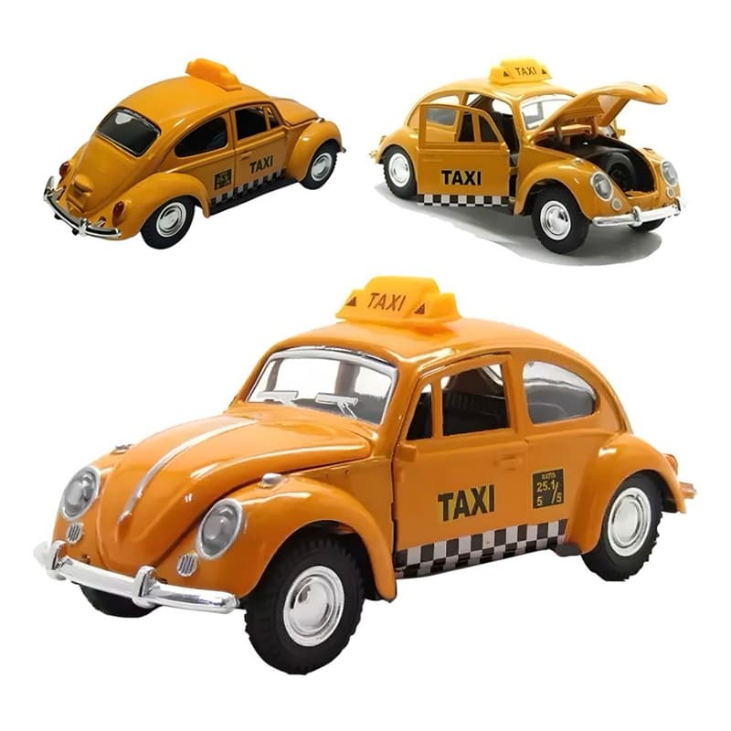 Carrinho Fusca Táxi Colecionável de Ferro Abre Portas e Capô, Modelo com Fricção