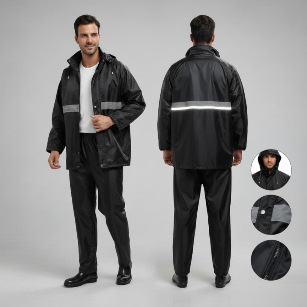 Conjunto Capa De Chuva Com Capuz Motoqueiro Motoboy Ciclista Impermeável Calça E Jaqueta