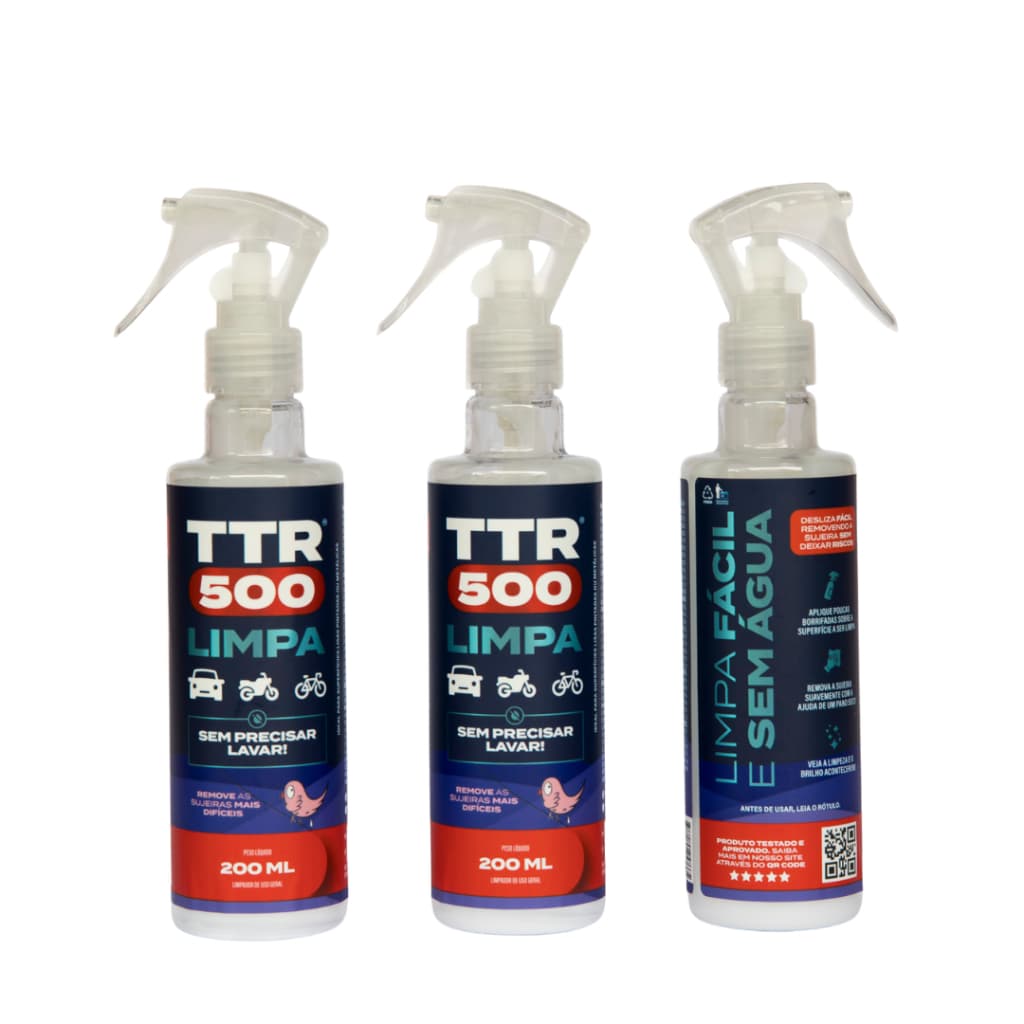 Kit 3 Limpador a Seco Automotivo 200ml TTR500 Para Carro Moto Bicicleta Sem Água Não Risca