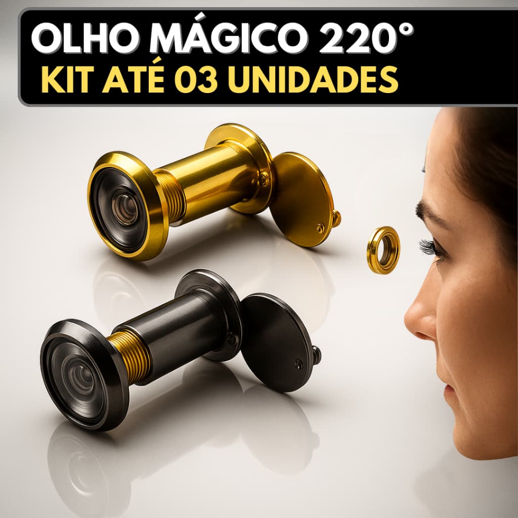 Olho Magico Porta Visor 220º Graus Dourado e Cromado Para Portão Com Regulagem segurança