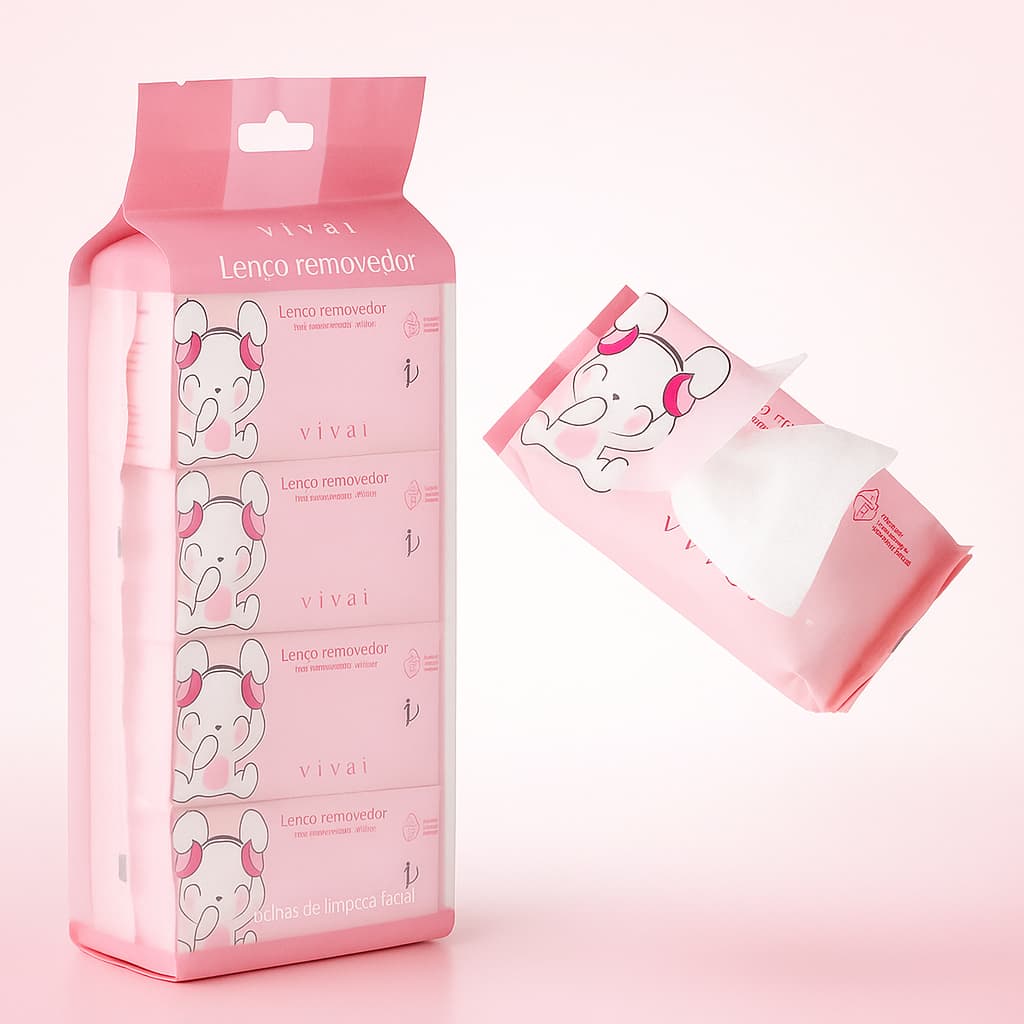 Lenço Umedecido Demaquilante de Maquiagem Toalha Limpeza Facial Água Micelar Pocket com 8 Mini Pacotes