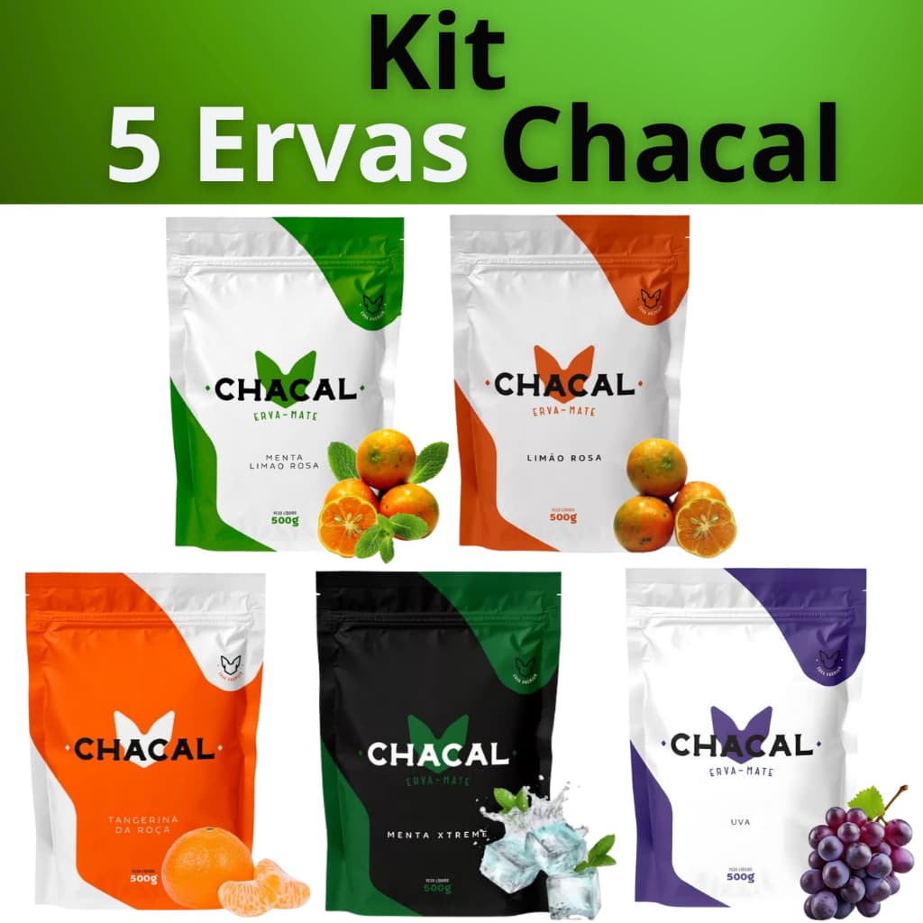 Kit Com 5 Erva Mate Tereré Chacal 500g Escolha os Sabores