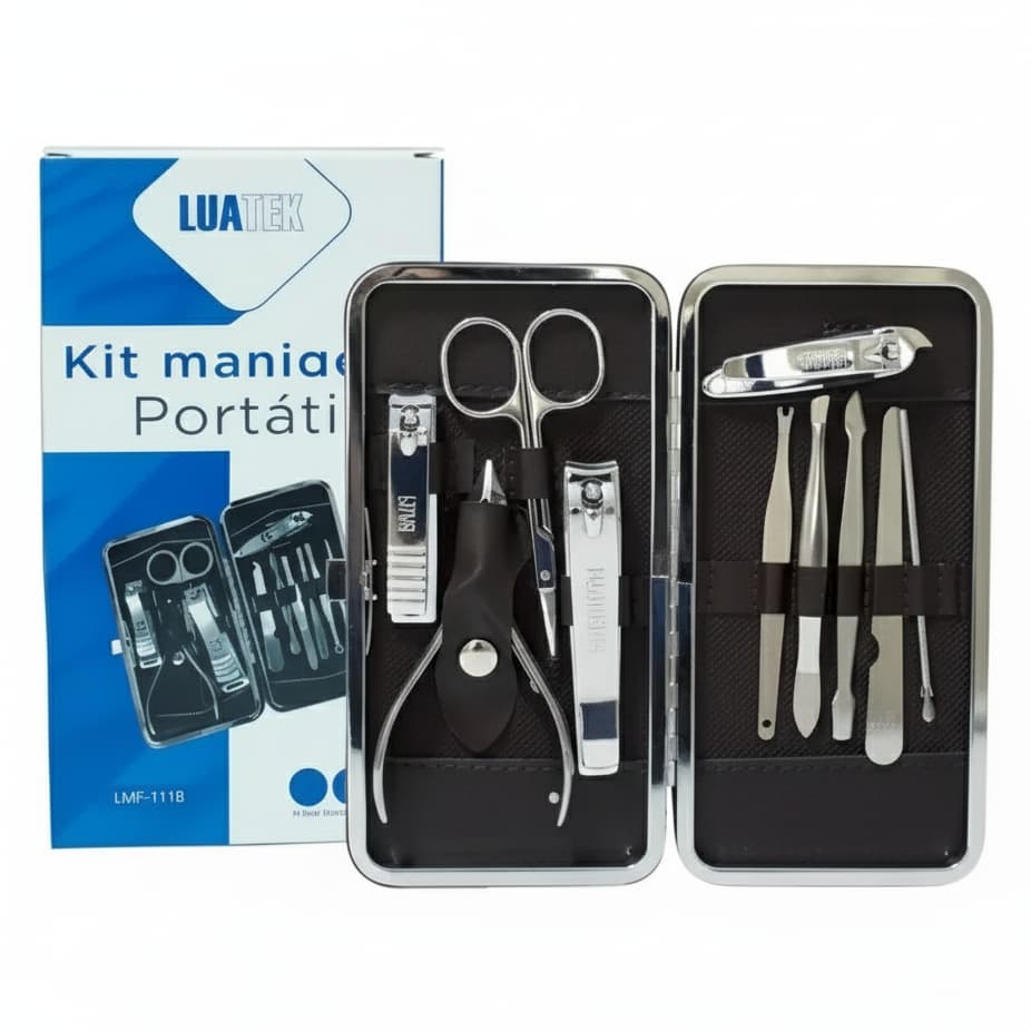 Kit Manicure Completo Para Cortar Unha Luatek Aço Inoxidável Com Estojo Em Couro Rápido Envio