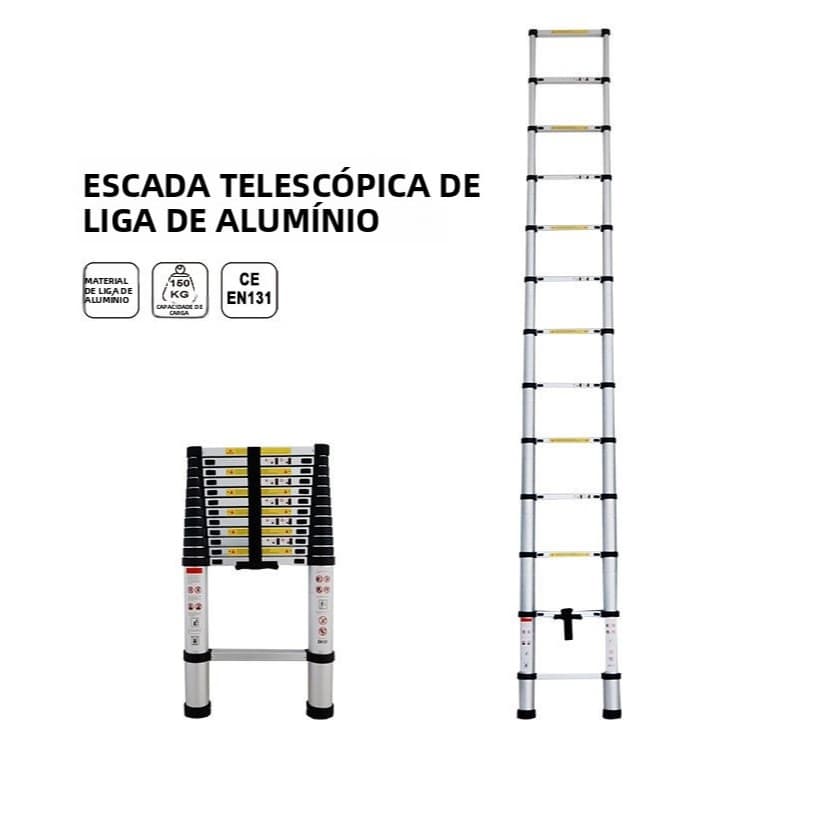 Escada 16 degraus articulada ou Telescópica 13 degraus 3,8m e ou 16 degraus 5m 150Kg Alumínio