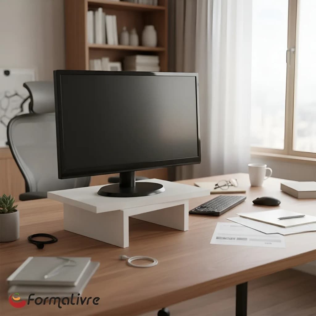 Suporte de Mesa Base Giratório 360° com Nicho para Monitor Branco