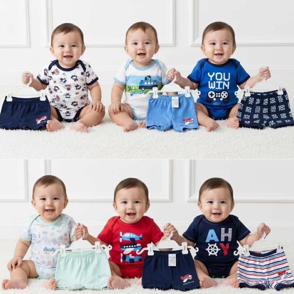 Kit 2 Conjuntos Body  e Short Estampas Variadas Menino - Baby Duck - 100% Algodão