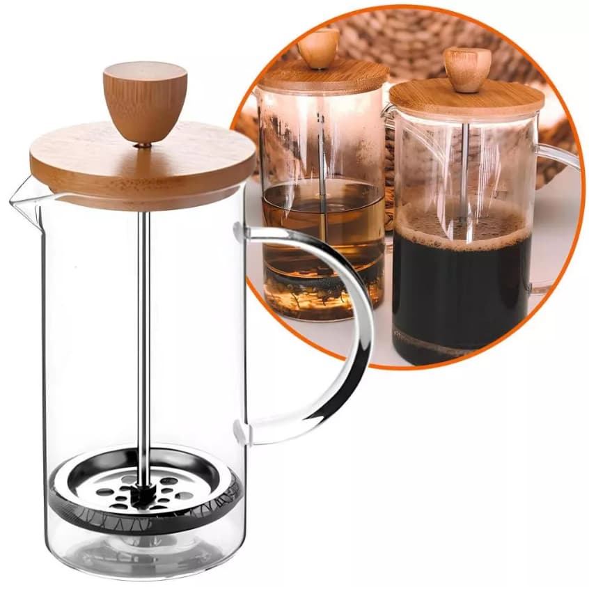 Cafeteira Francesa Prensa Vidro Tampa em Bambu 600mL Premium