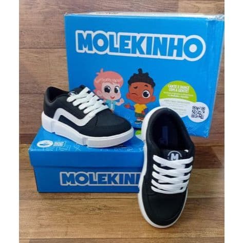tenis molekinho cadarço preto com branco infantil