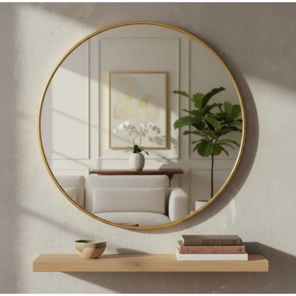 Espelho Redondo 80cm Grande Com Moldura Cs Decora